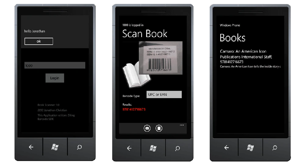 Windows Phone 7 book scanning app screenshot