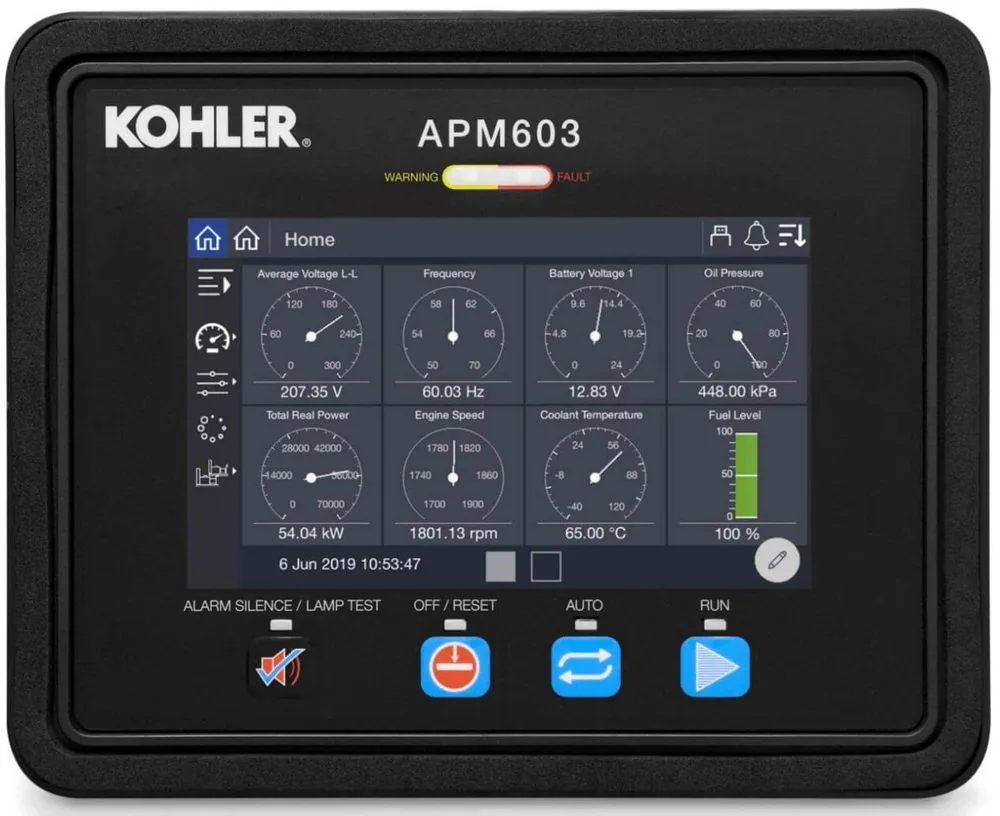 Kohler APM 603 controller home screen